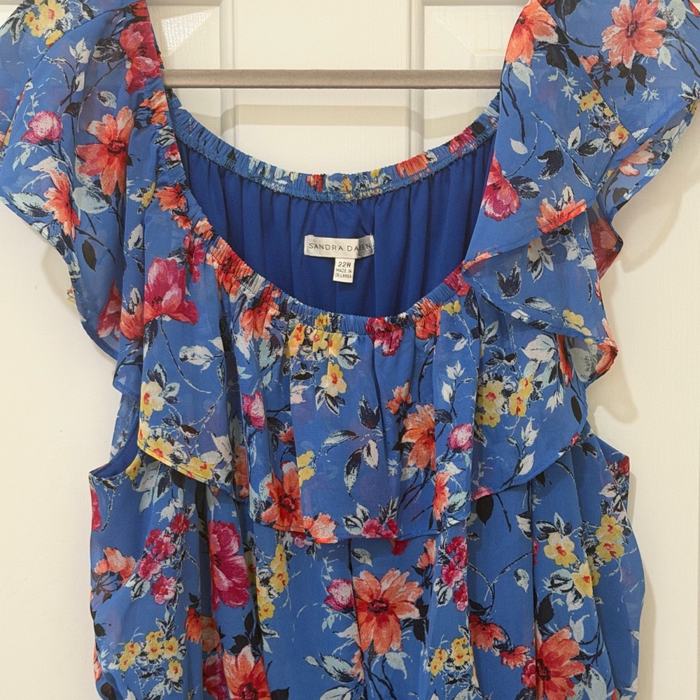 Blue Floral Ruffle Dress